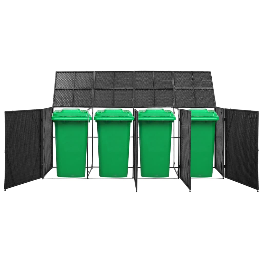 Quadruple Wheelie Bin Shed Black 120.1"x30.7"x47.2" Poly Rattan