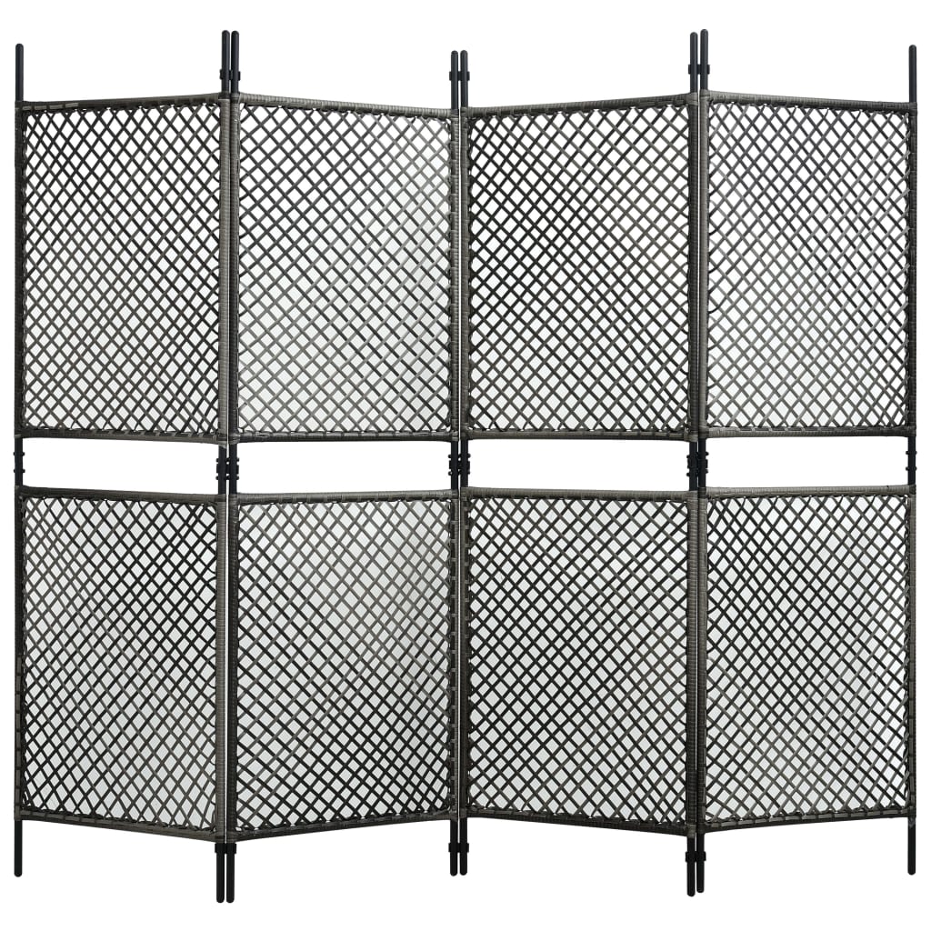 4-Panel Room Divider Poly Rattan Anthracite 94.5"x78.7"