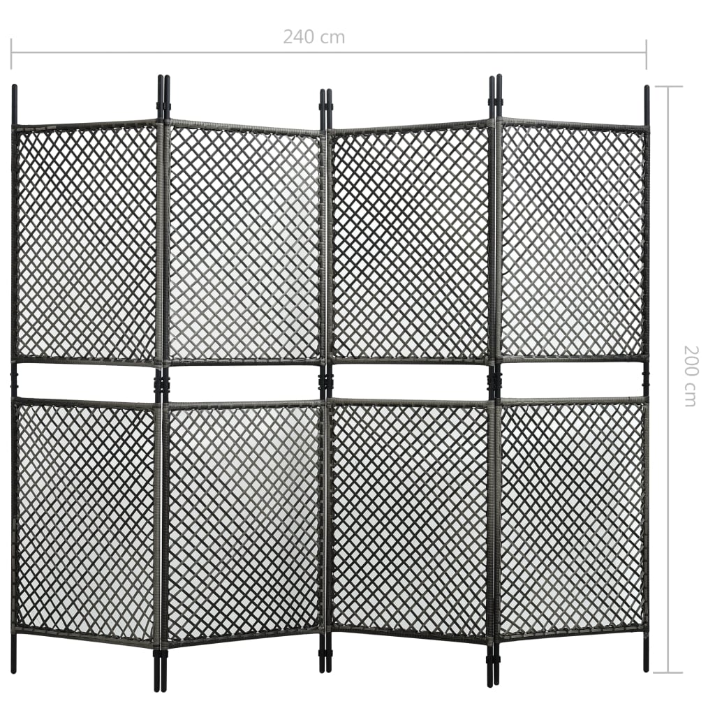 4-Panel Room Divider Poly Rattan Anthracite 94.5"x78.7"