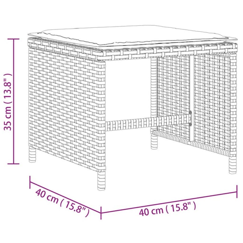 Patio Stools with Cushions 4 pcs Gray 15.7"x15.7"x13.8" Poly Rattan