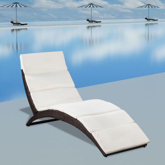 folding-sun-lounger-with-cushion-poly-rattan-brown At Willow and Wine USA!