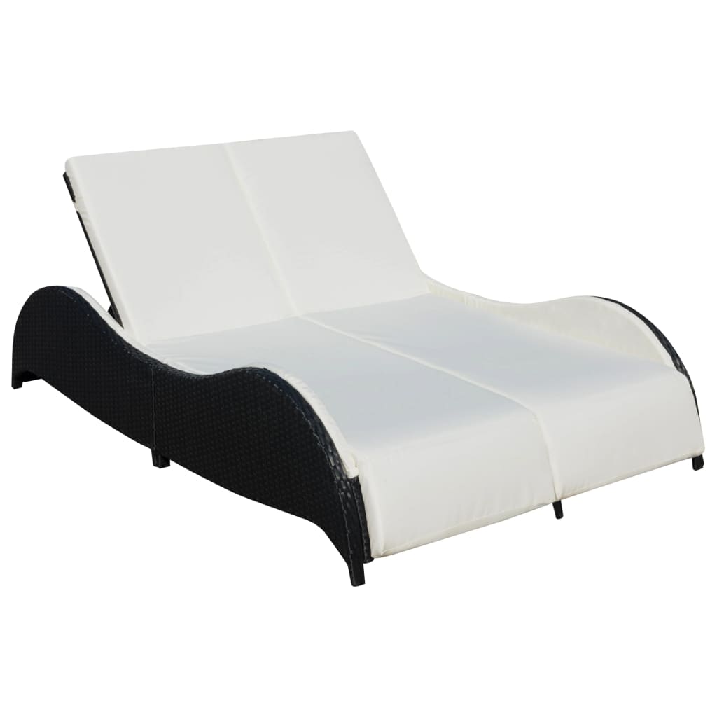 double-sun-lounger-with-cushion-poly-rattan-black At Willow and Wine USA!