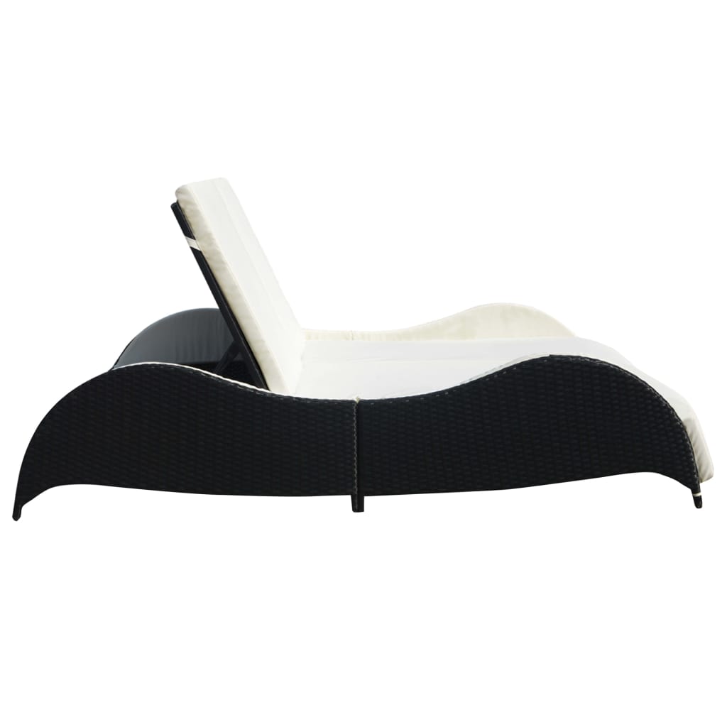 double-sun-lounger-with-cushion-poly-rattan-black At Willow and Wine USA!