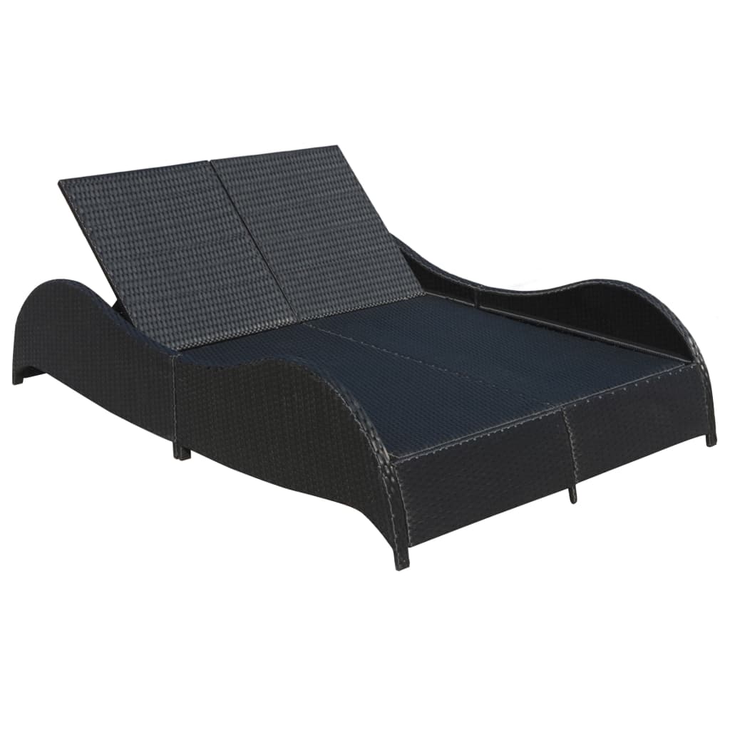 double-sun-lounger-with-cushion-poly-rattan-black At Willow and Wine USA!