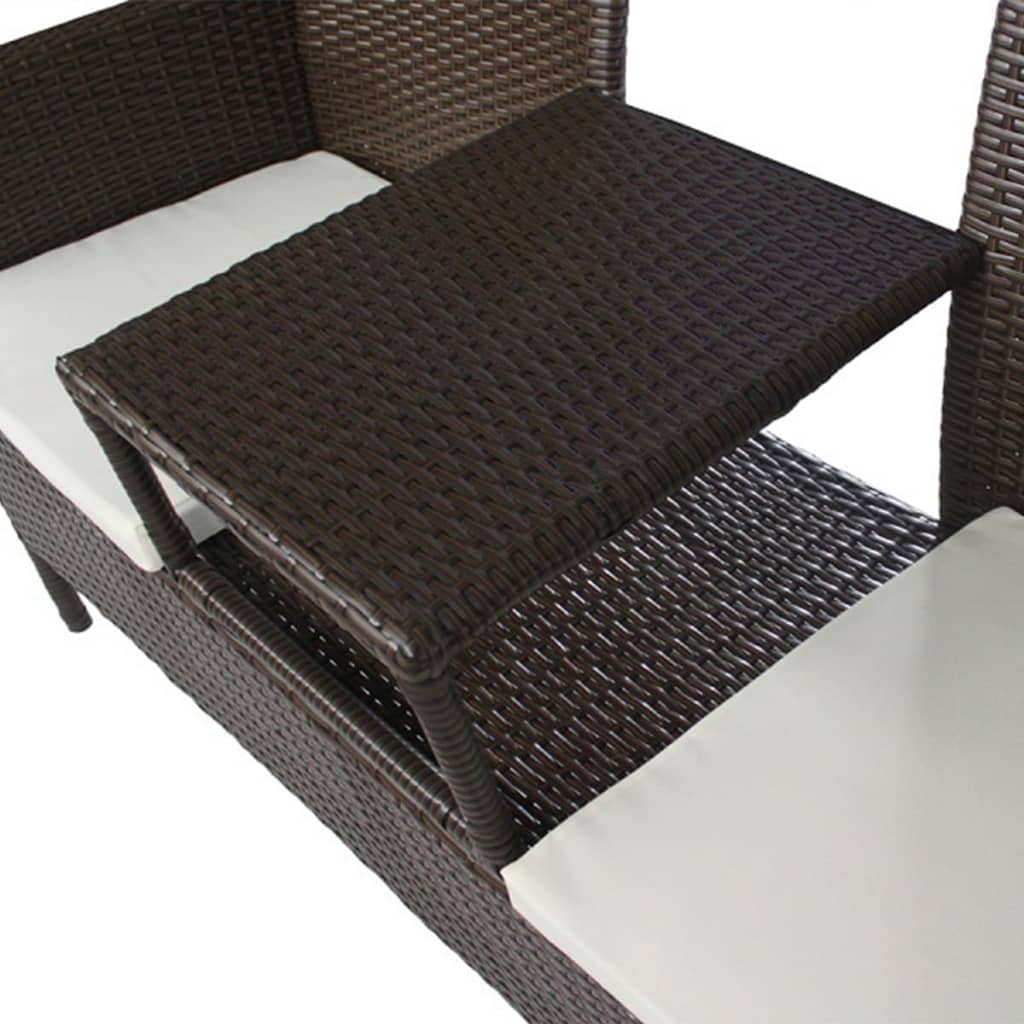 2-Seater Patio Sofa with Tea Table Poly Rattan Brown