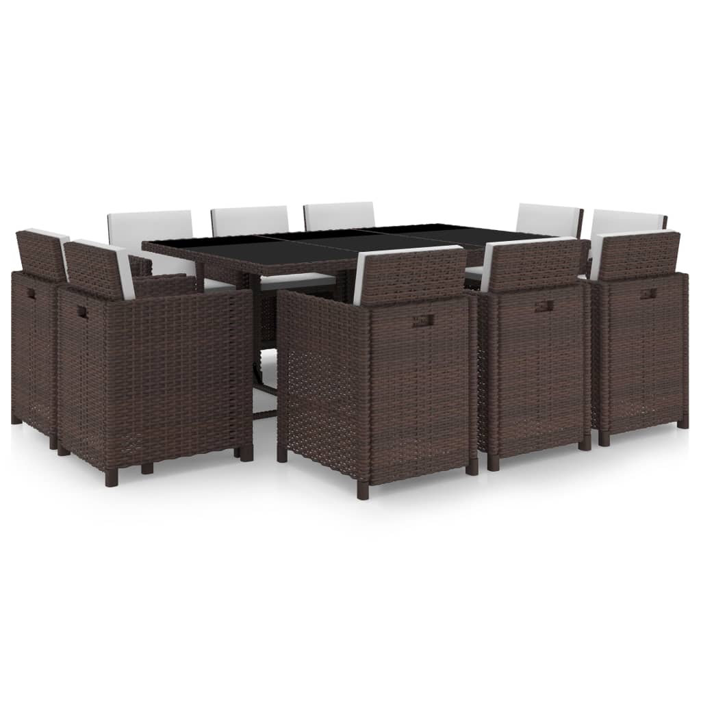 11-piece-patio-dining-set-with-cushions-poly-rattan-brown At Willow and Wine USA!