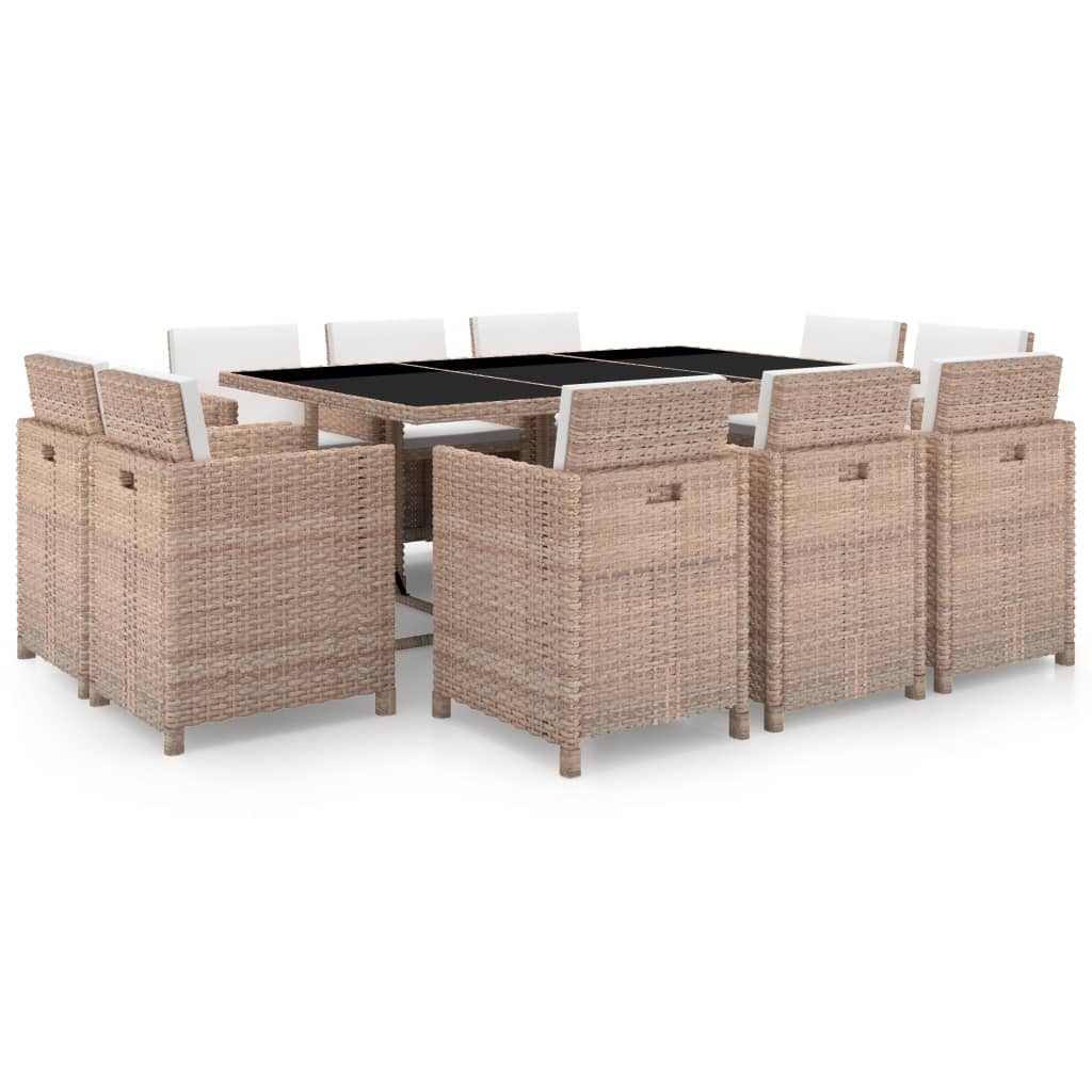 11-piece-patio-dining-set-with-cushions-poly-rattan-brown At Willow and Wine USA!