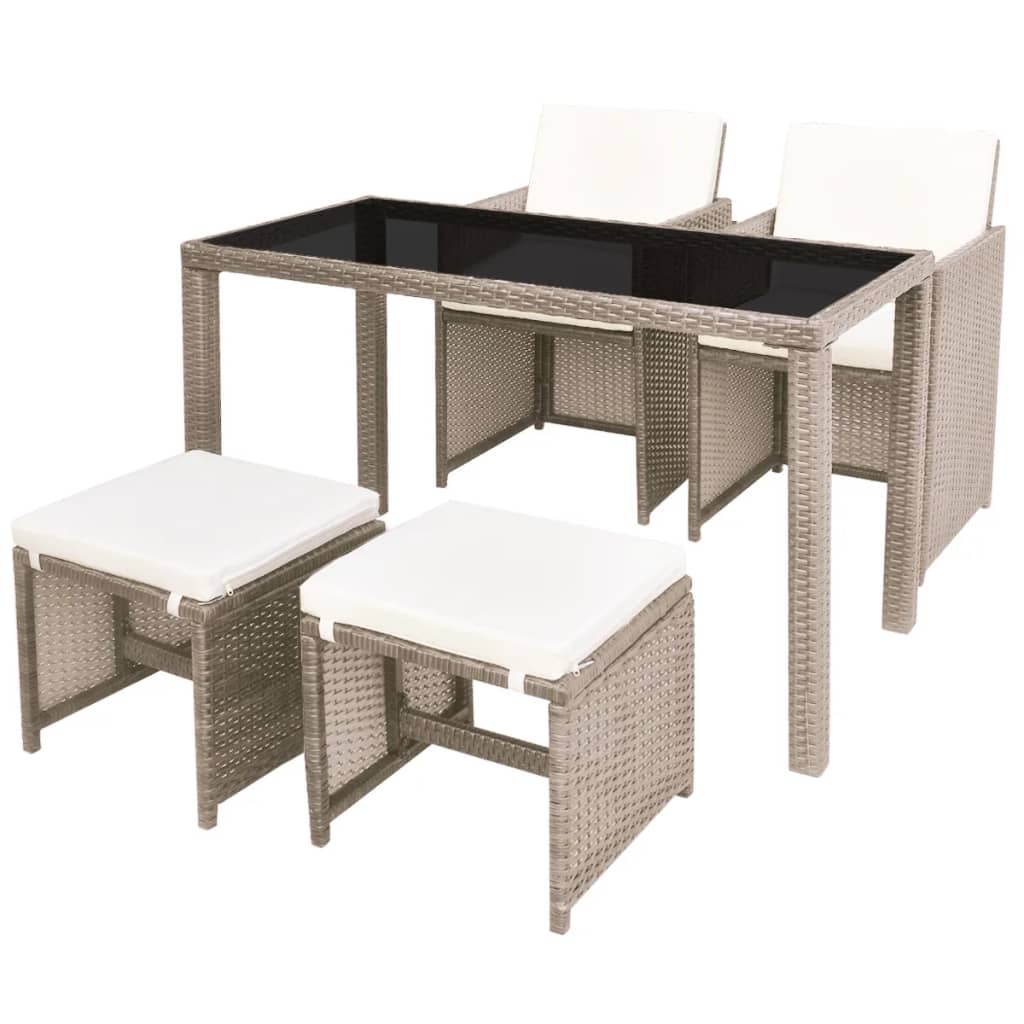 5-piece-patio-dining-set-with-cushions-poly-rattan-beige-2 At Willow and Wine USA!