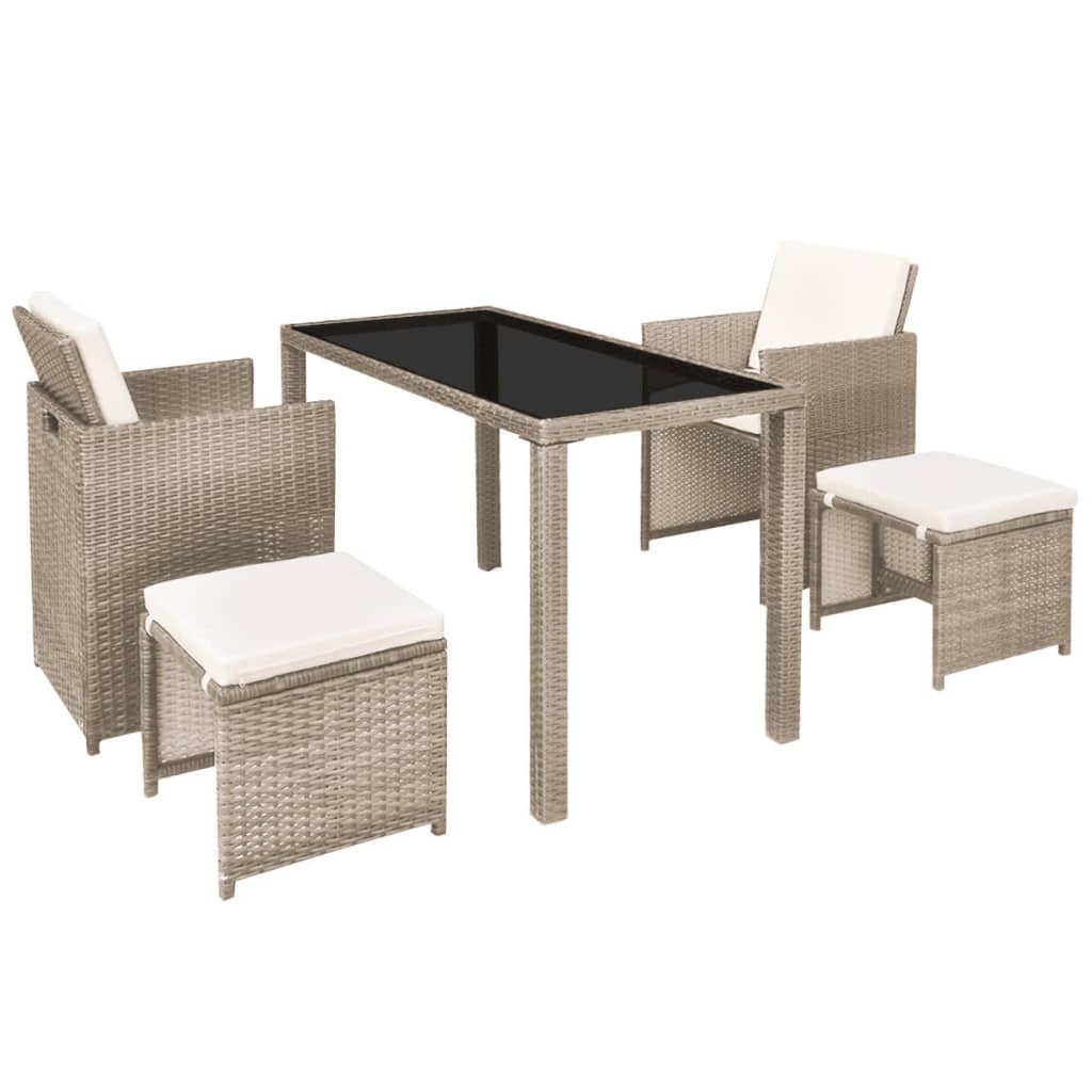 5-piece-patio-dining-set-with-cushions-poly-rattan-beige-2 At Willow and Wine USA!