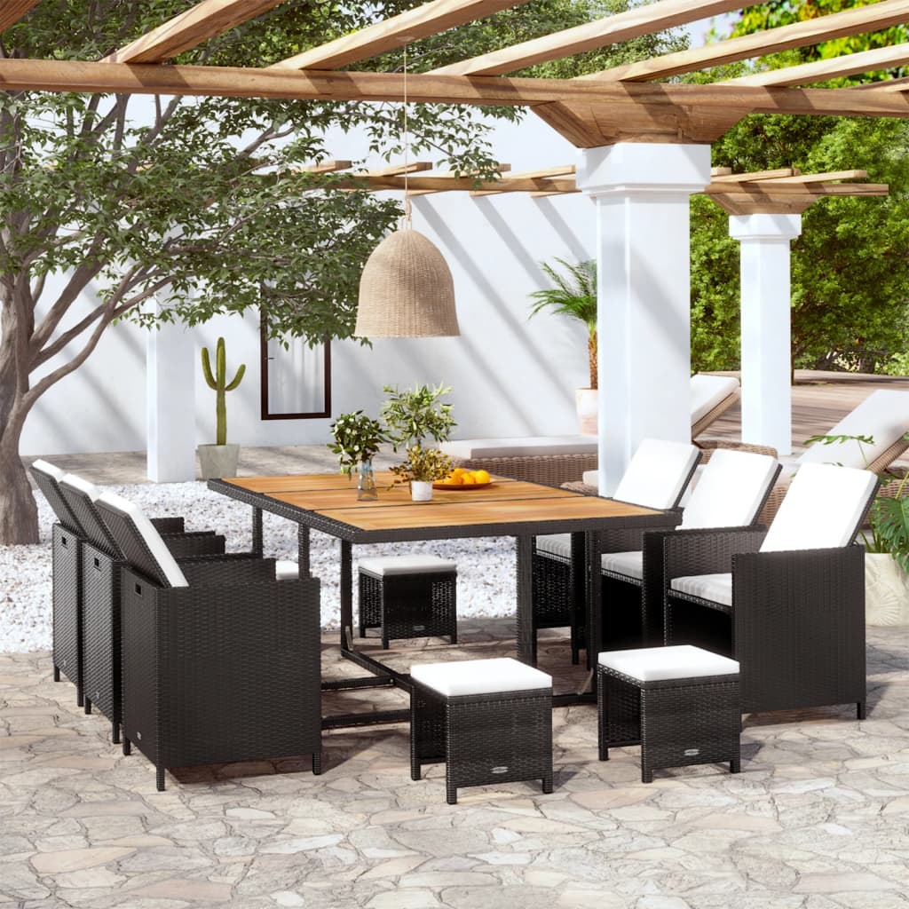 11-piece-patio-dining-set-with-cushions-poly-rattan-brown At Willow and Wine USA!