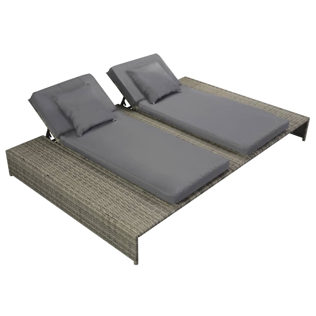 double-sun-lounger-with-cushion-poly-rattan-gray At Willow and Wine USA!