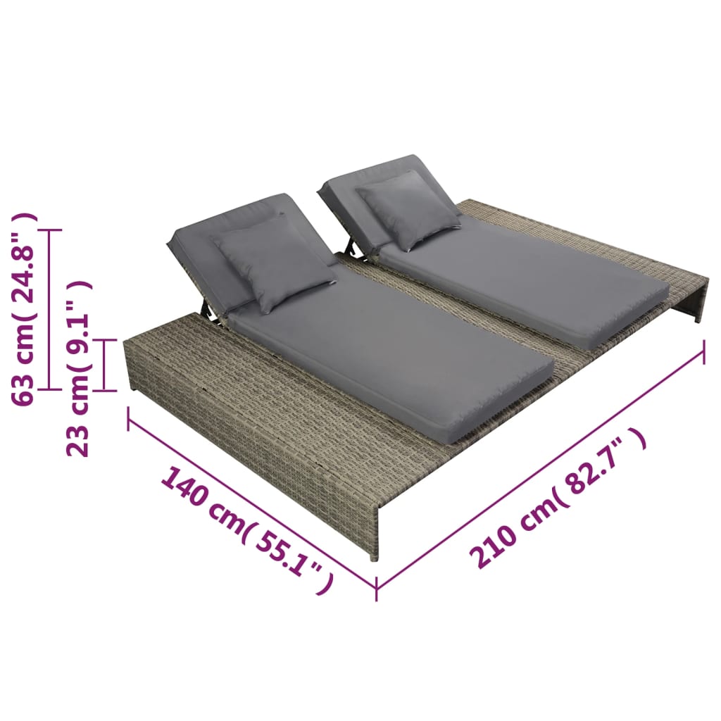 double-sun-lounger-with-cushion-poly-rattan-gray At Willow and Wine USA!