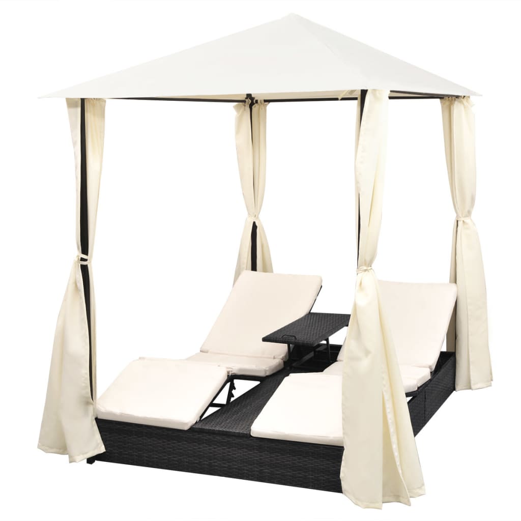 double-sun-lounger-with-curtains-poly-rattan-black At Willow and Wine USA!