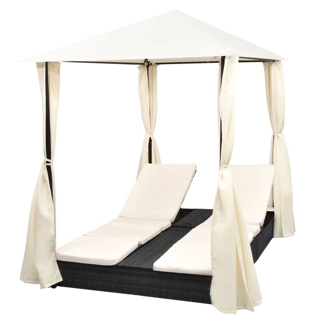 double-sun-lounger-with-curtains-poly-rattan-black At Willow and Wine USA!