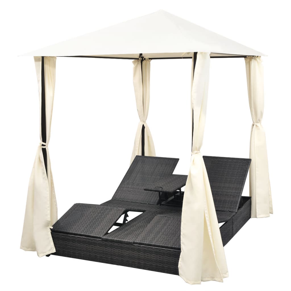 double-sun-lounger-with-curtains-poly-rattan-black At Willow and Wine USA!