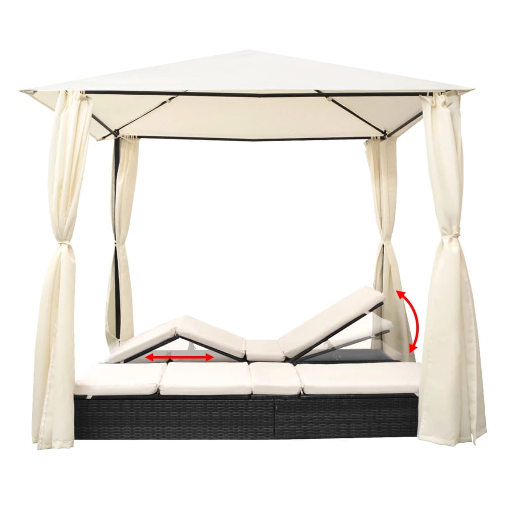 double-sun-lounger-with-curtains-poly-rattan-black At Willow and Wine USA!