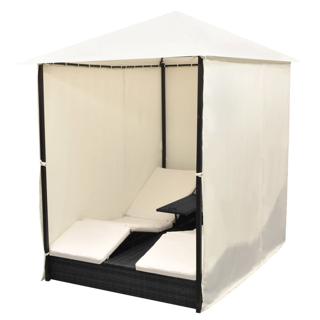 double-sun-lounger-with-curtains-poly-rattan-black At Willow and Wine USA!