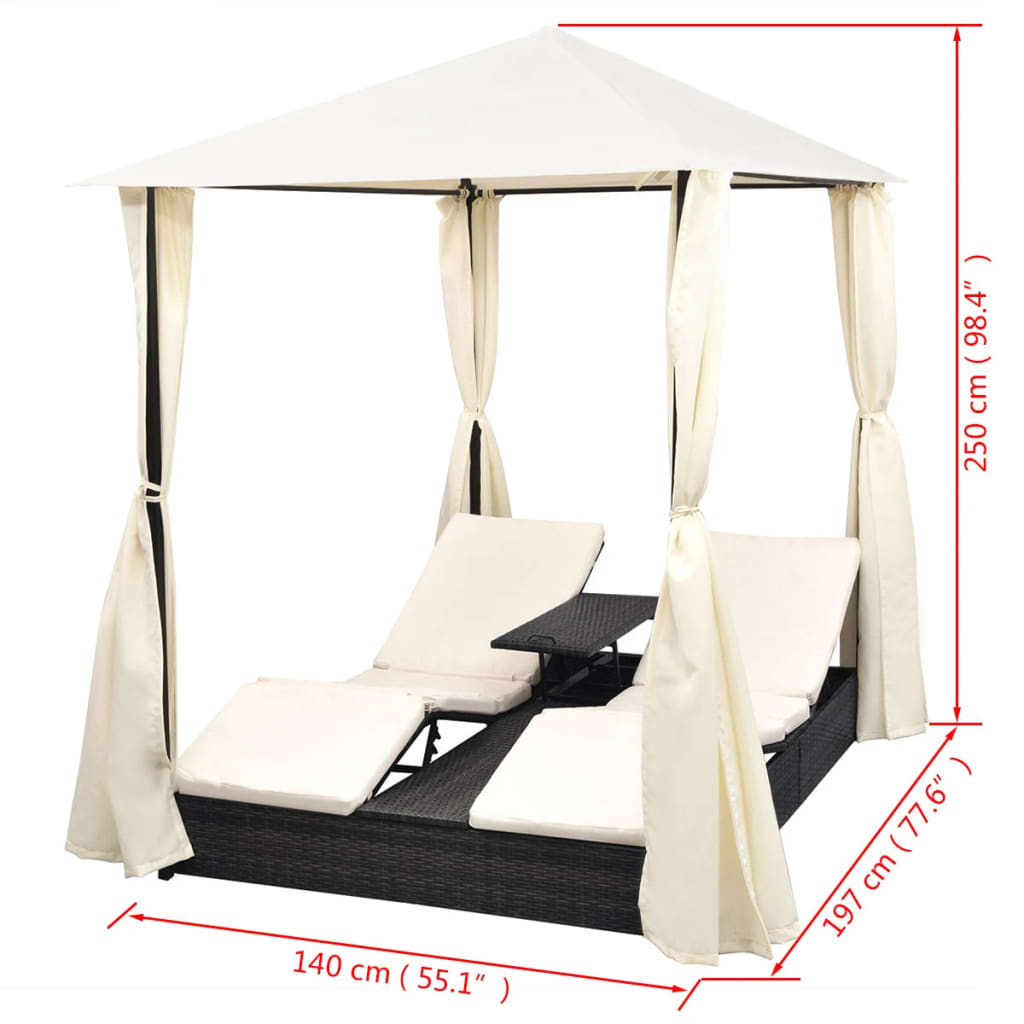 double-sun-lounger-with-curtains-poly-rattan-black At Willow and Wine USA!