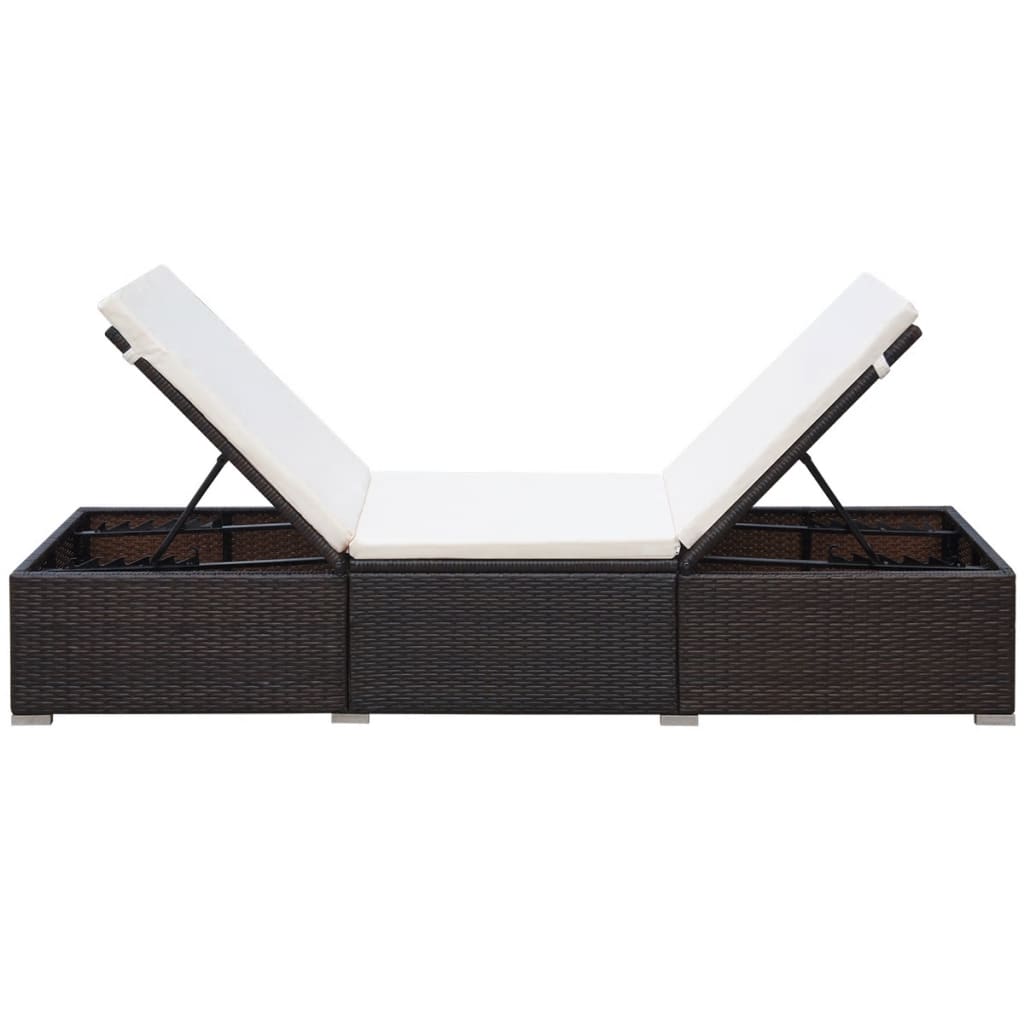 Sun Loungers 2 pcs with Table Poly Rattan Brown