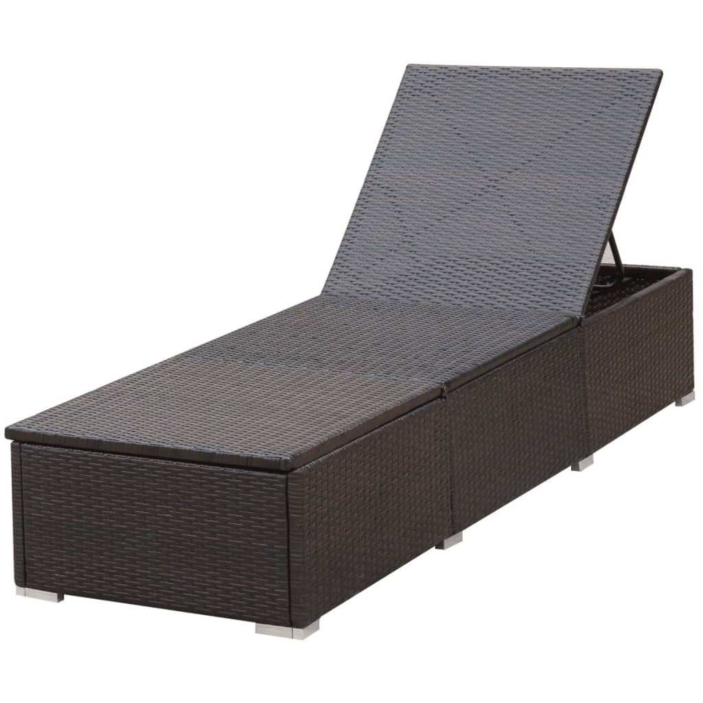 Sun Loungers 2 pcs with Table Poly Rattan Brown