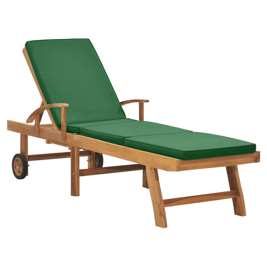 sun-lounger-with-cushion-solid-teak-wood-green At Willow and Wine USA!