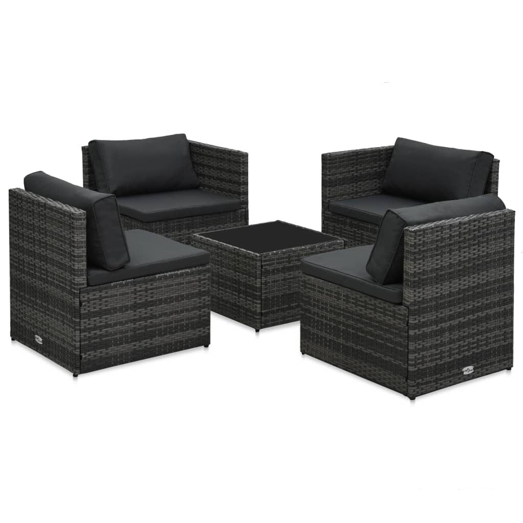 5-piece-patio-lounge-set-with-cushions-poly-rattan-gray-1 At Willow and Wine USA!