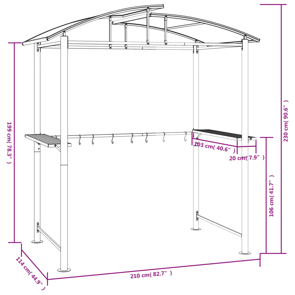 bbq-gazebo-with-side-shelves-anthracite-82-7-x44-9-x90-6-steel-885785 At Willow and Wine USA!