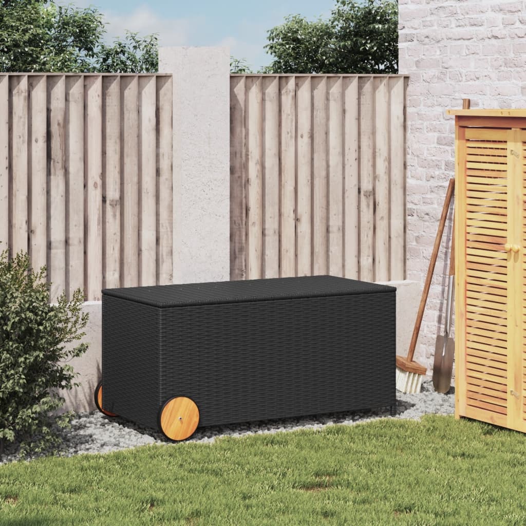 garden-storage-box-with-wheels-black-50-2-gal-poly-rattan At Willow and Wine USA!