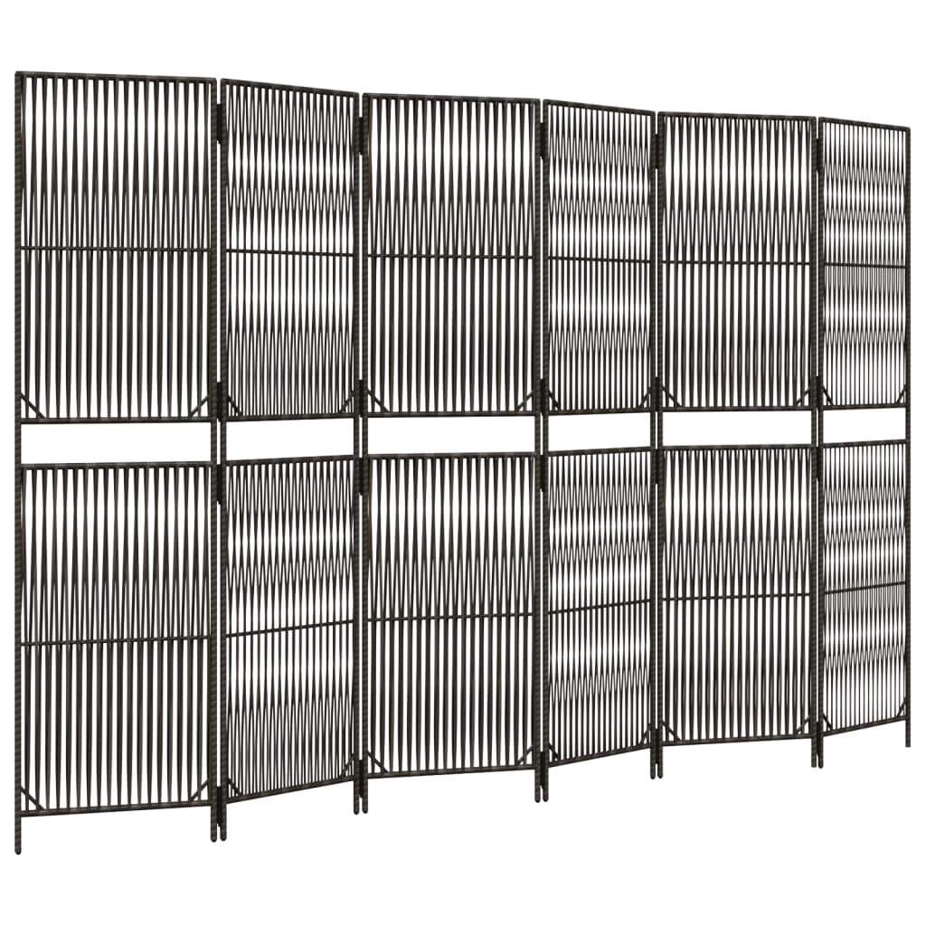 Room Divider 6 Panels Gray Poly Rattan