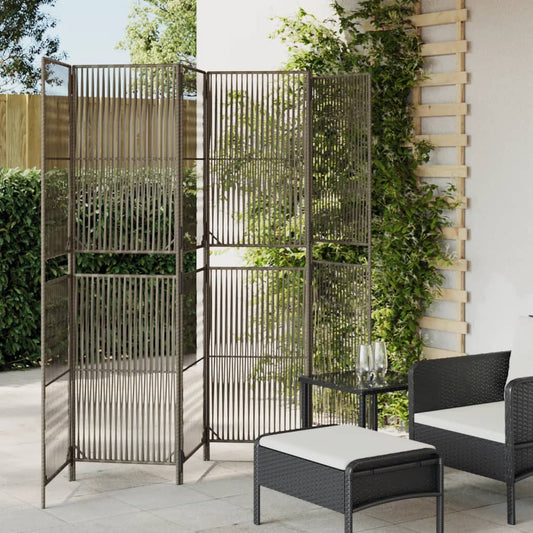 Room Divider 6 Panels Gray Poly Rattan