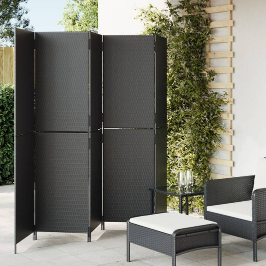 Room Divider 5 Panels Black Poly Rattan