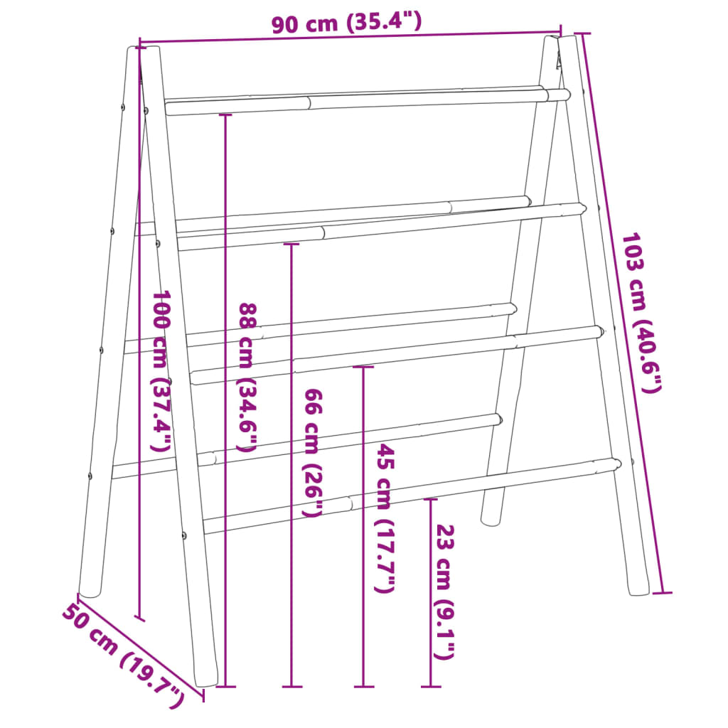 Double Towel Ladder with 4 Rungs 35.4"x19.7"x39.4" Bamboo