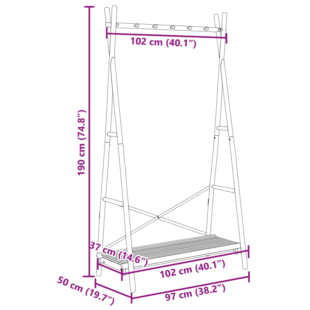 Clothes Rack with Shelf 40.2"x19.7"x74.8" Bamboo