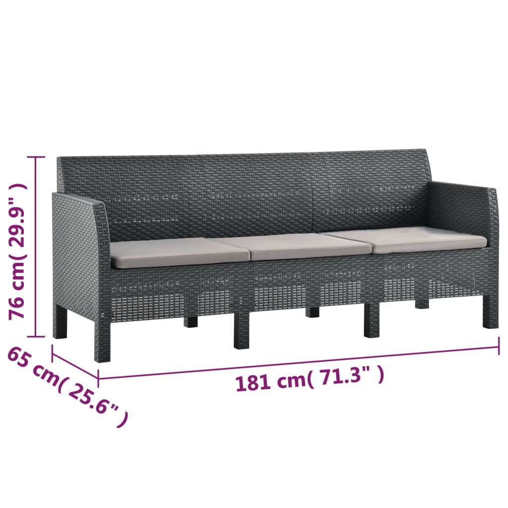 3-seater-patio-sofa-with-cushions-anthracite-pp-rattan At Willow and Wine USA!