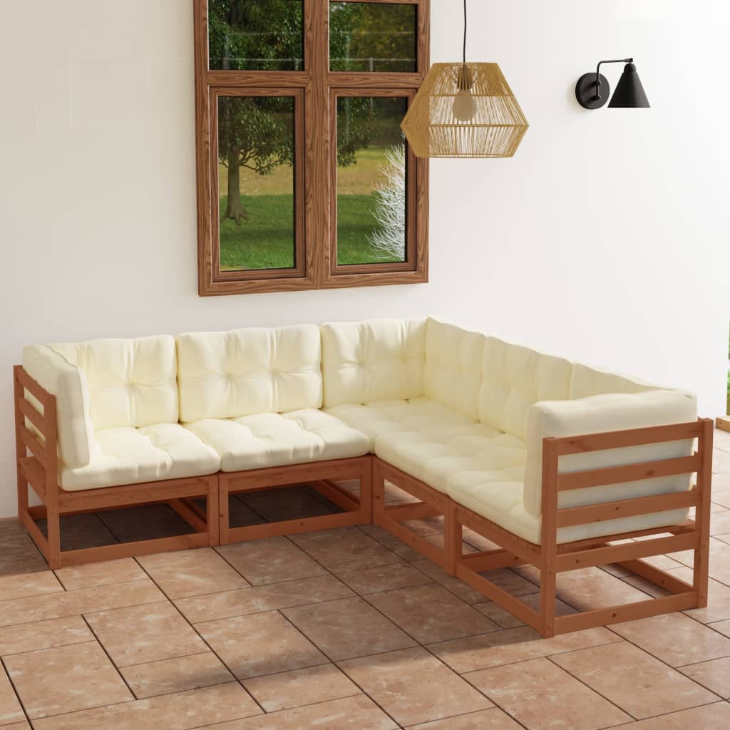 5-piece-patio-lounge-set-with-cushions-solid-wood-pine-6 At Willow and Wine USA!