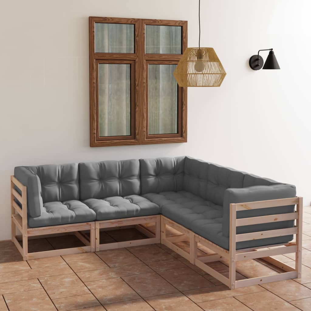 5-piece-patio-lounge-set-with-cushions-solid-wood-pine-6 At Willow and Wine USA!