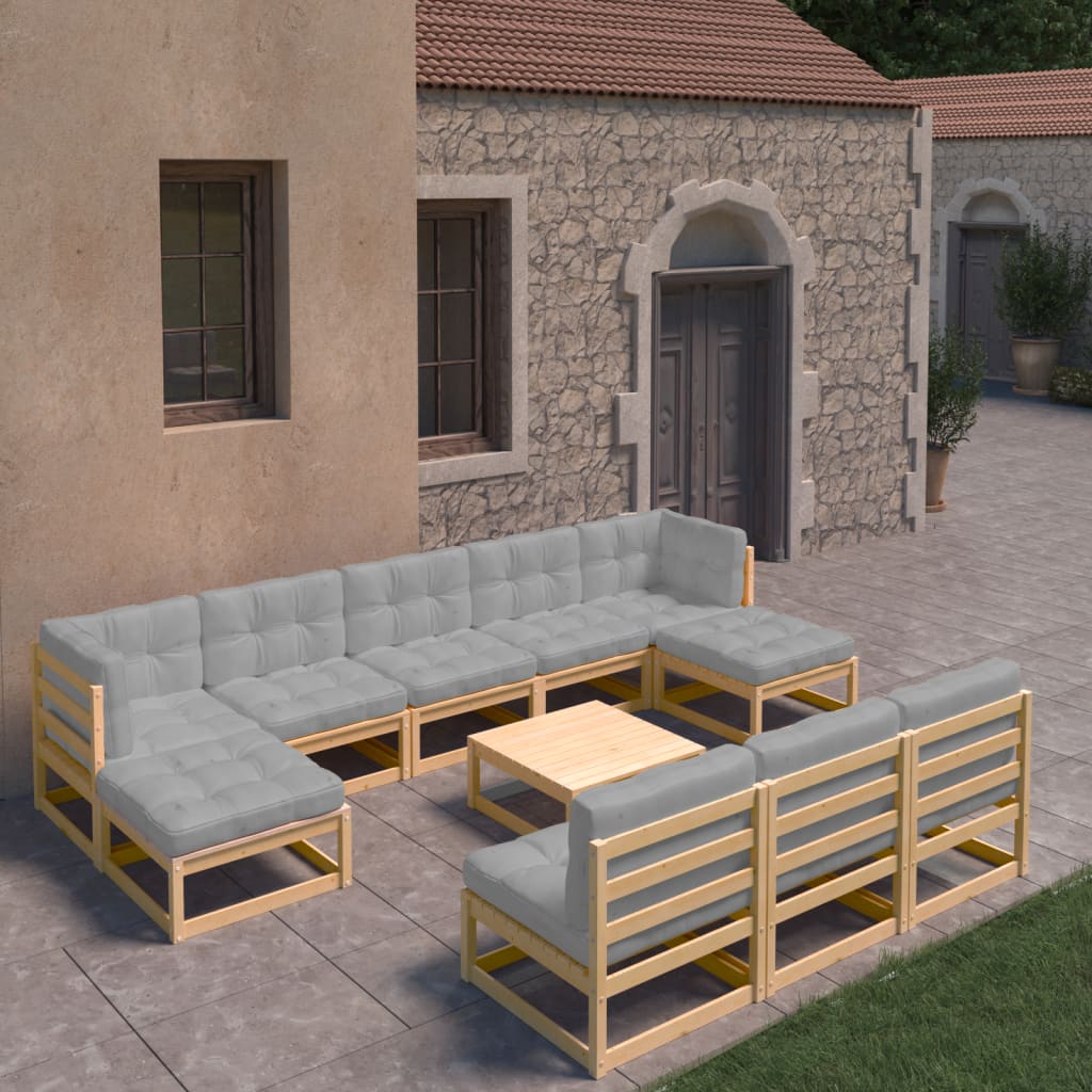 11-piece-patio-lounge-set-with-cushions-solid-wood-pine-3 At Willow and Wine USA!