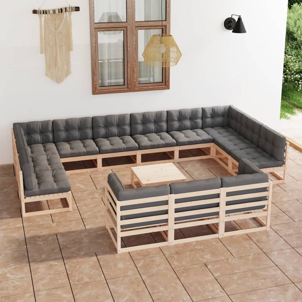 14-piece-patio-lounge-set-with-cushions-solid-wood-pine-2 At Willow and Wine USA!