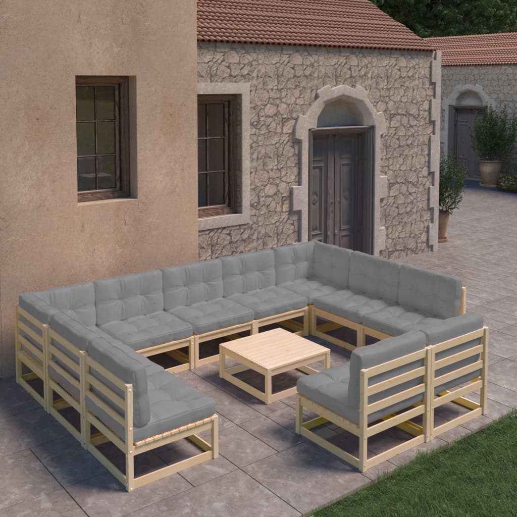 12-piece-patio-lounge-set-with-cushions-solid-wood-pine-4 At Willow and Wine USA!