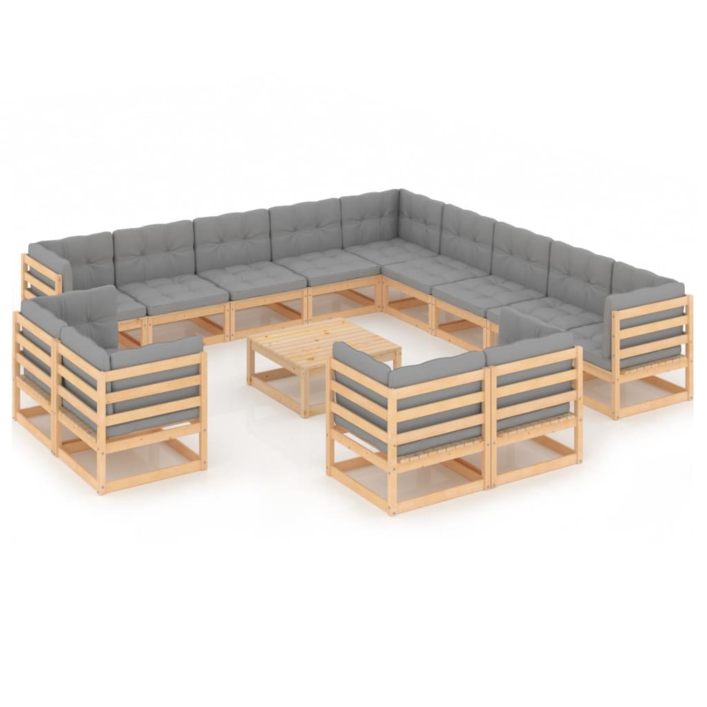 14-piece-patio-lounge-set-with-cushions-solid-wood-pine At Willow and Wine USA!