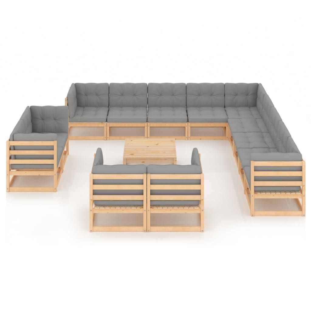 14-piece-patio-lounge-set-with-cushions-solid-wood-pine At Willow and Wine USA!