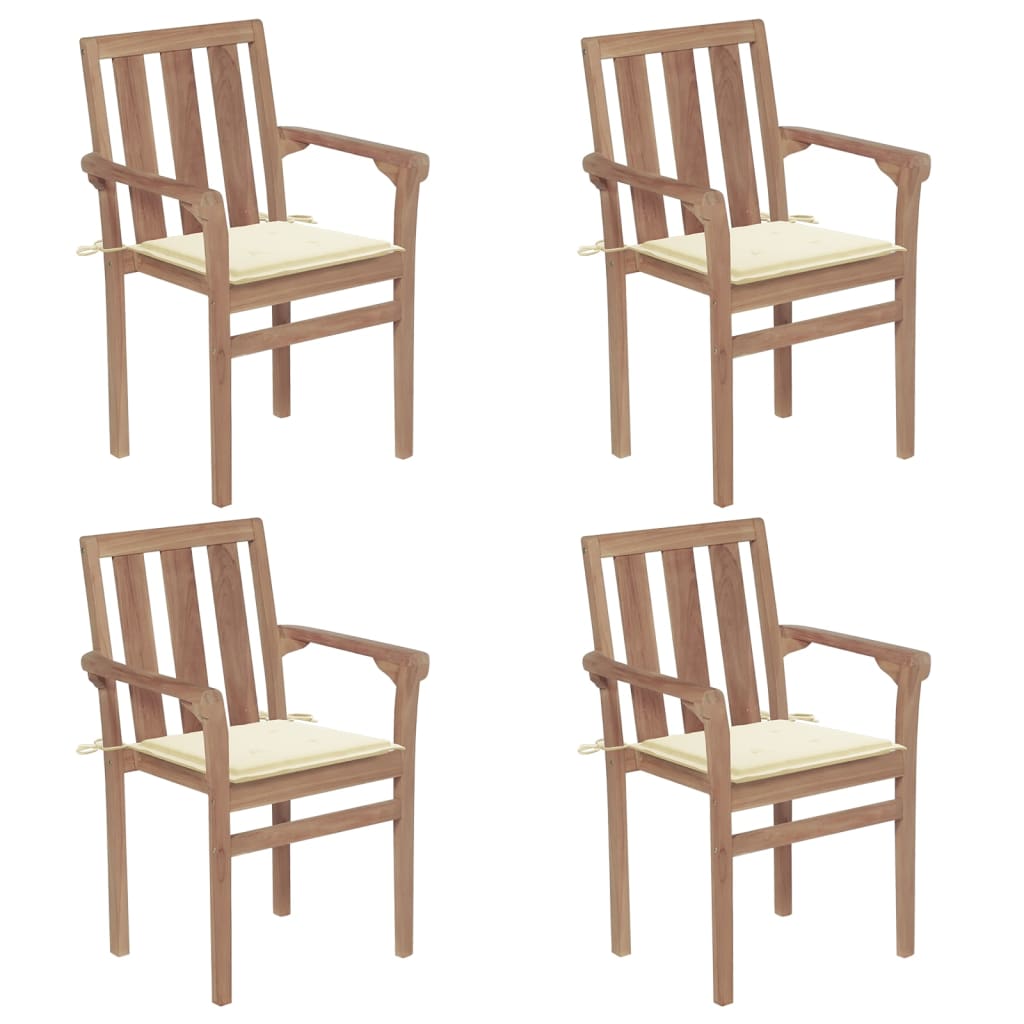 stackable-patio-chairs-with-cushions-4-pcs-solid-teak-wood At Willow and Wine USA!