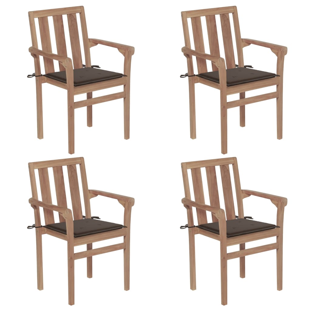 stackable-patio-chairs-with-cushions-4-pcs-solid-teak-wood At Willow and Wine USA!