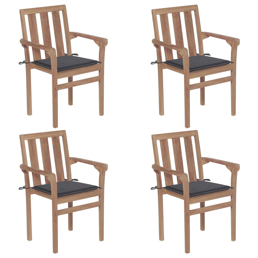 stackable-patio-chairs-with-cushions-4-pcs-solid-teak-wood At Willow and Wine USA!