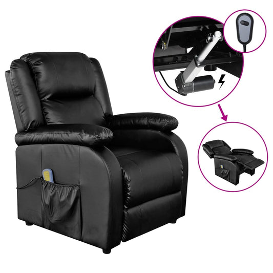 Massage Recliner Black Faux Leather