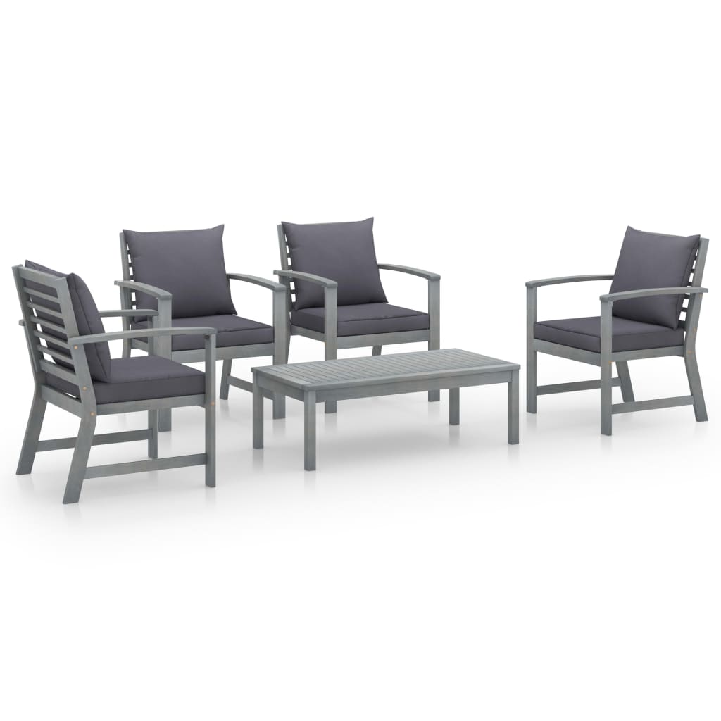 5-piece-garden-lounge-set-with-cushion-solid-acacia-wood-gray At Willow and Wine USA!