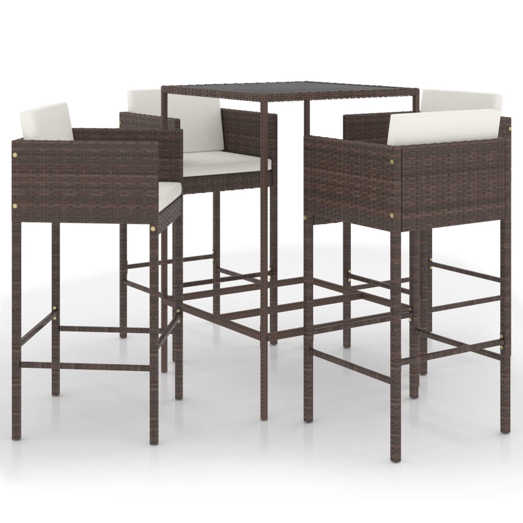 5-piece-patio-bar-set-with-cushions-poly-rattan-brown-2 At Willow and Wine USA!