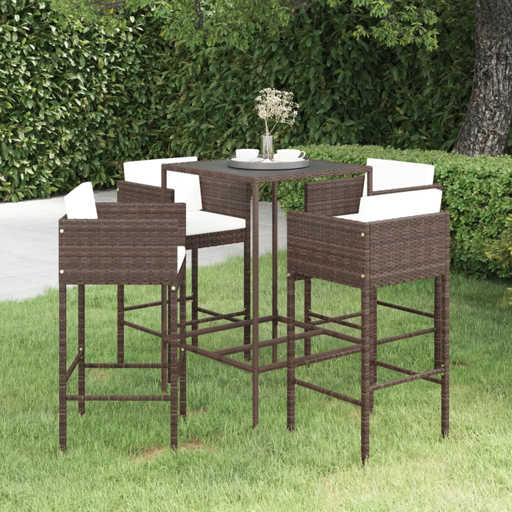 5-piece-patio-bar-set-with-cushions-poly-rattan-brown-2 At Willow and Wine USA!