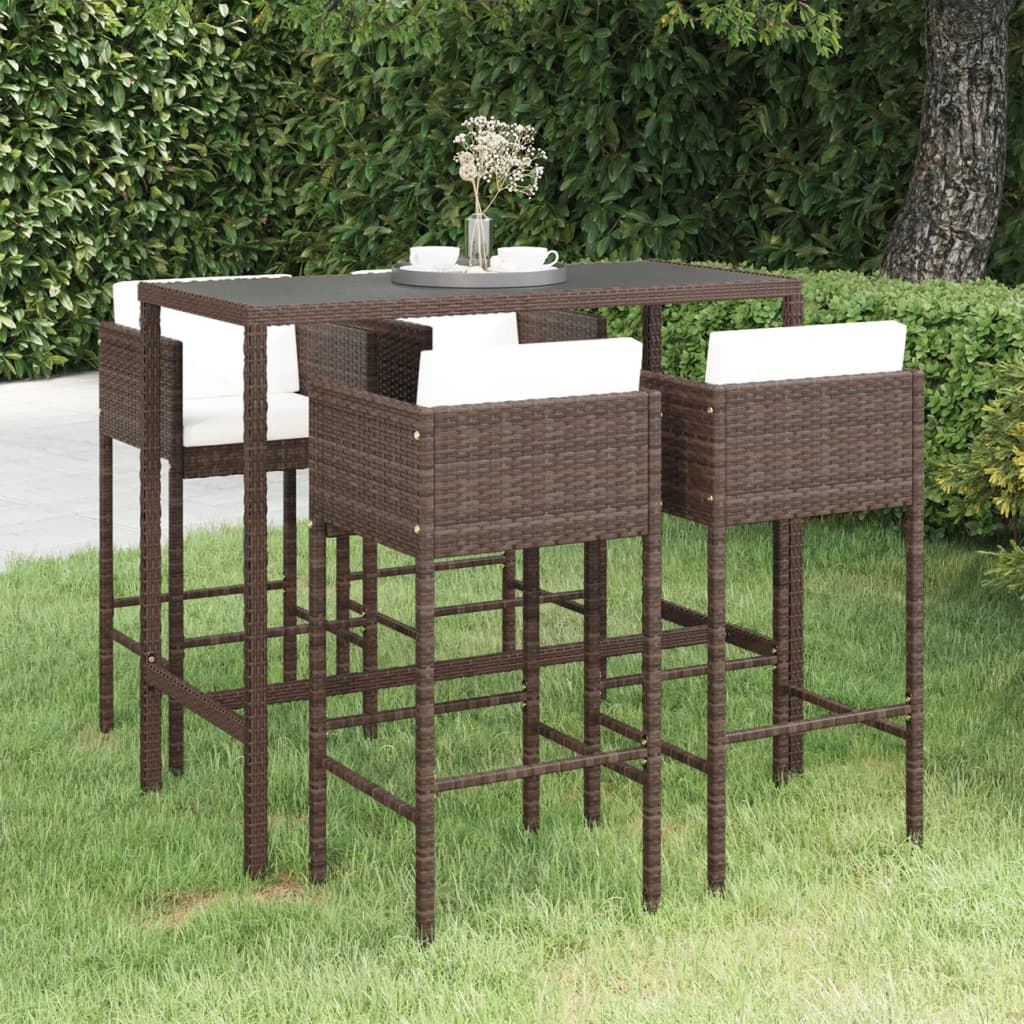 5-piece-patio-bar-set-with-cushions-poly-rattan-brown-2 At Willow and Wine USA!