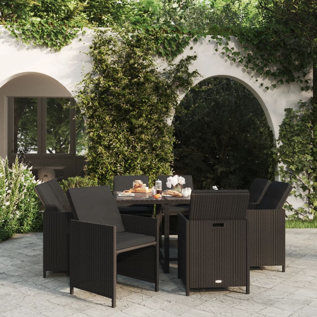 11-piece-patio-dining-set-with-cushions-poly-rattan-brown At Willow and Wine USA!